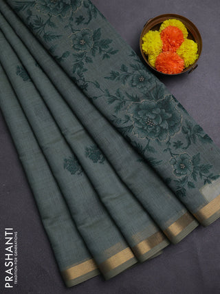 Pastel Green & Bottle Green Jamdani Cotton Saree