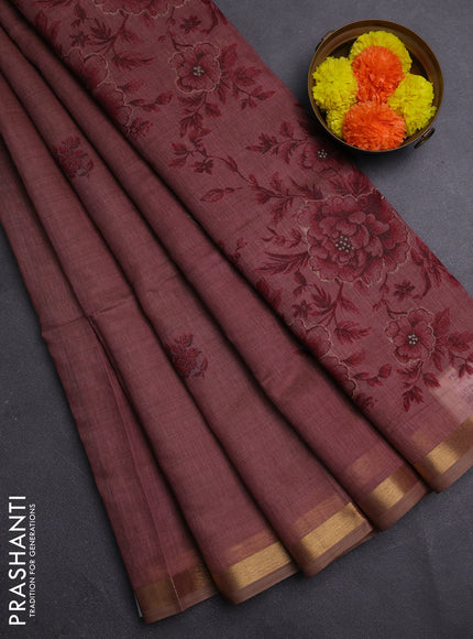 Mauve Pink & Maroon Jamdani Cotton Saree