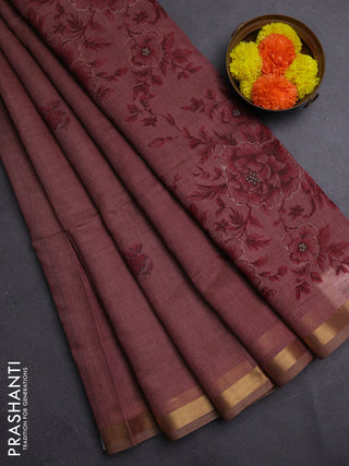 Mauve Pink & Maroon Jamdani Cotton Saree