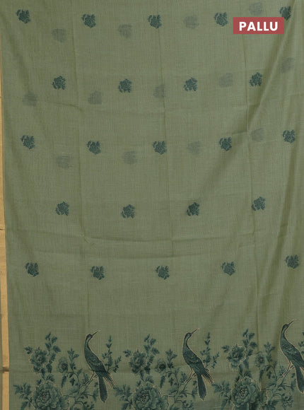 Pista Green & Bottle Green Jamdani Cotton Saree