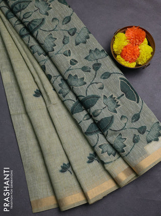 Pastel Green & Bottle Green Jamdani Cotton Saree