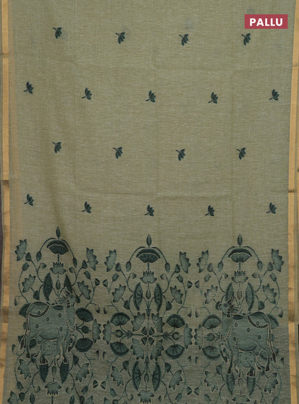 Pastel Green & Bottle Green Jamdani Cotton Saree
