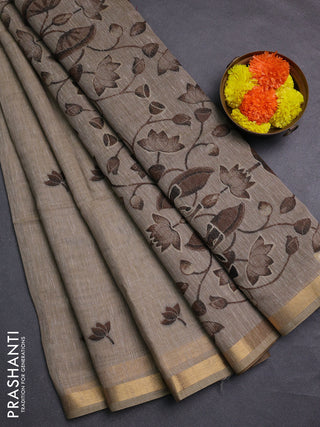 Beige & Coffee Brown Jamdani Cotton Saree