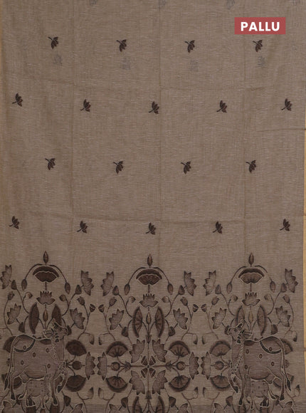 Beige & Coffee Brown Jamdani Cotton Saree