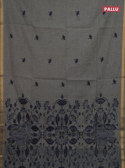 Grey & Navy Blue Jamdani Cotton Saree