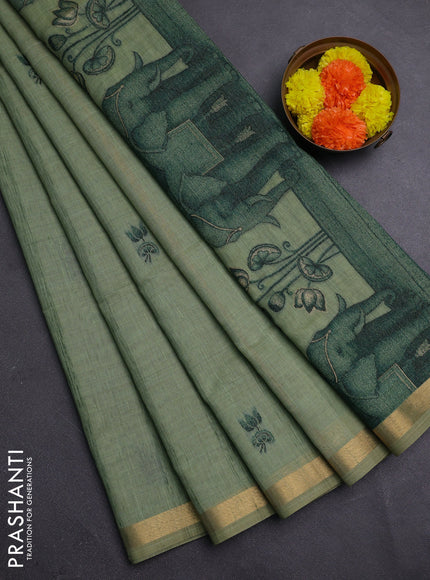 Pista Green Jamdani Cotton Saree