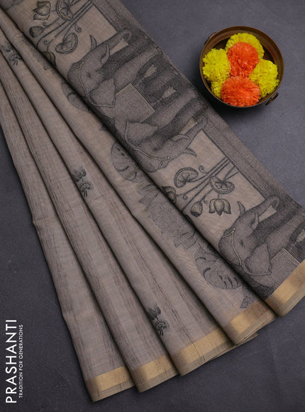 Chiku Jamdani Cotton Saree