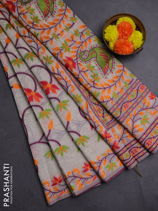 Off White & Orange Jamdani Cotton Saree