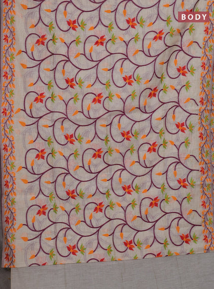 Off White & Orange Jamdani Cotton Saree