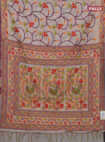 Off White & Orange Jamdani Cotton Saree