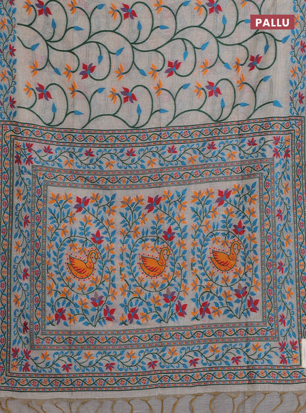 Off White & Teal Blue Jamdani Cotton Saree