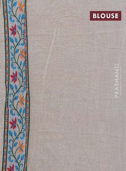 Off White & Teal Blue Jamdani Cotton Saree