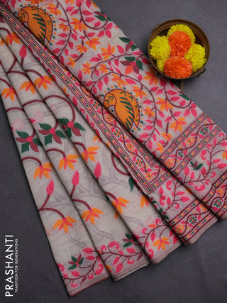 Off White & Candy Pink Jamdani Cotton Saree