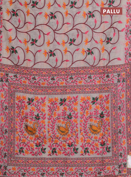 Off White & Candy Pink Jamdani Cotton Saree