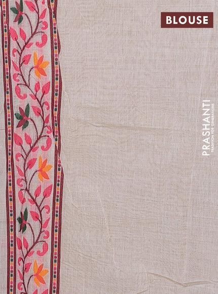 Off White & Candy Pink Jamdani Cotton Saree