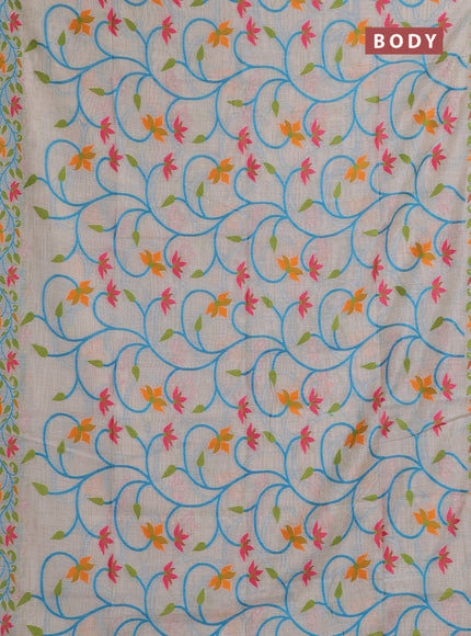Off White & Green Jamdani Cotton Saree