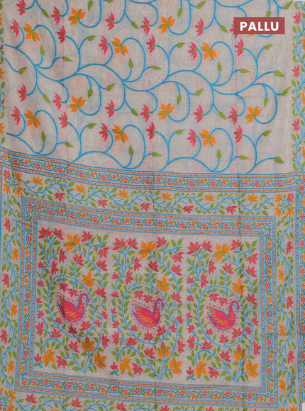 Off White & Green Jamdani Cotton Saree
