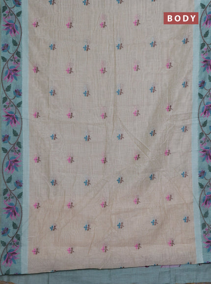 Beige & Teal Green Jamdani Cotton Saree