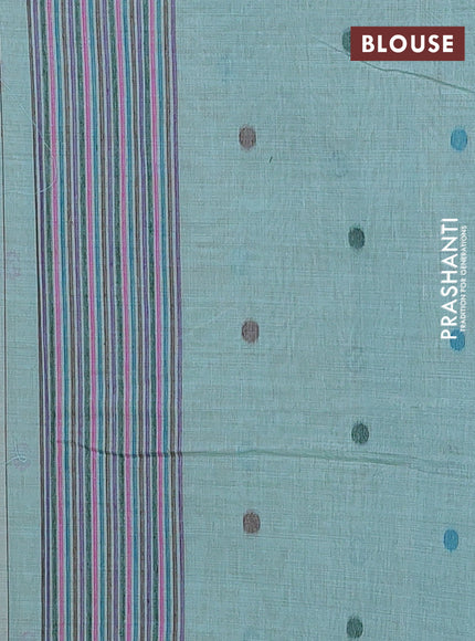 Beige & Teal Green Jamdani Cotton Saree