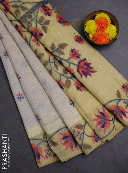 Beige & Mustard Yellow Jamdani Cotton Saree