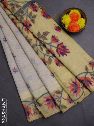 Beige & Mustard Yellow Jamdani Cotton Saree