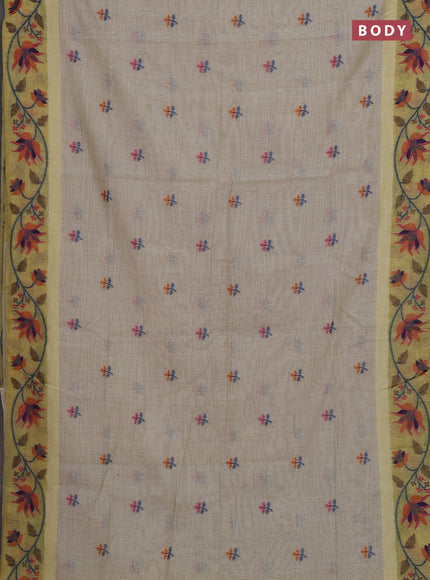 Beige & Mustard Yellow Jamdani Cotton Saree