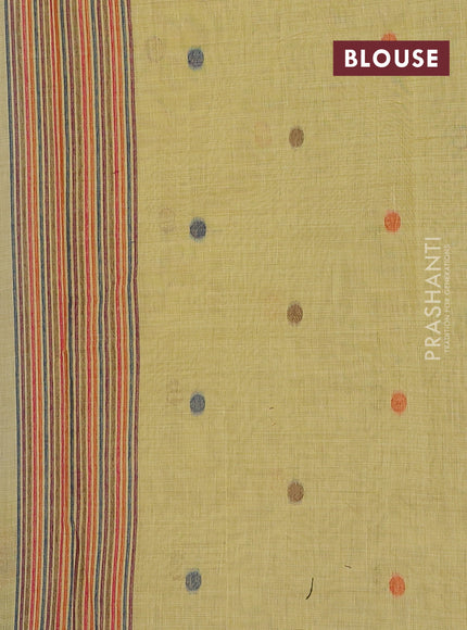 Beige & Mustard Yellow Jamdani Cotton Saree