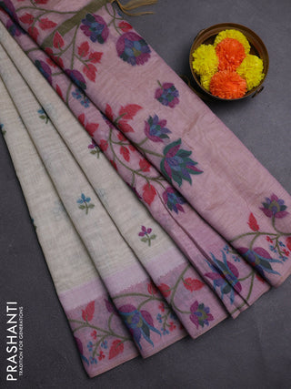 Beige & Mauve Pink Jamdani Cotton Saree
