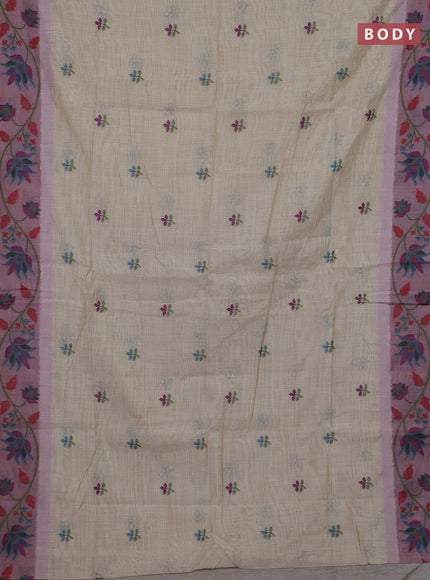Beige & Mauve Pink Jamdani Cotton Saree