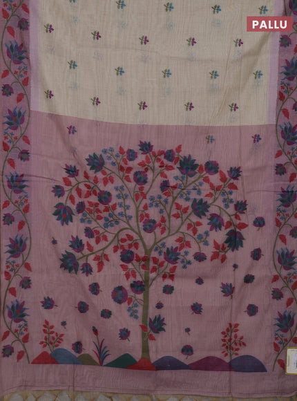 Beige & Mauve Pink Jamdani Cotton Saree