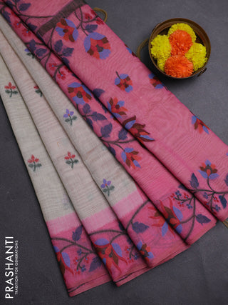 Beige & Pink Jamdani Cotton Saree