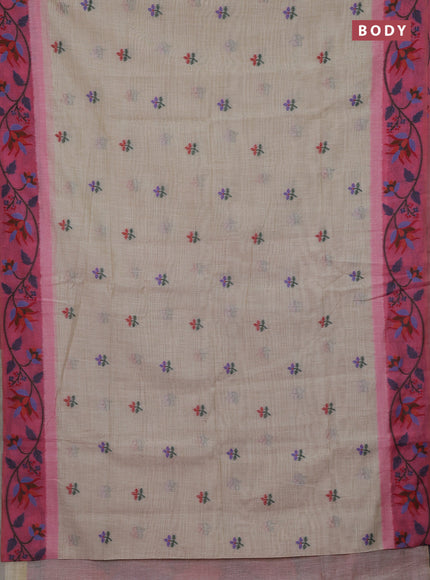 Beige & Pink Jamdani Cotton Saree