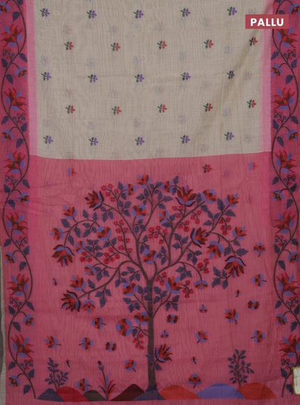 Beige & Pink Jamdani Cotton Saree