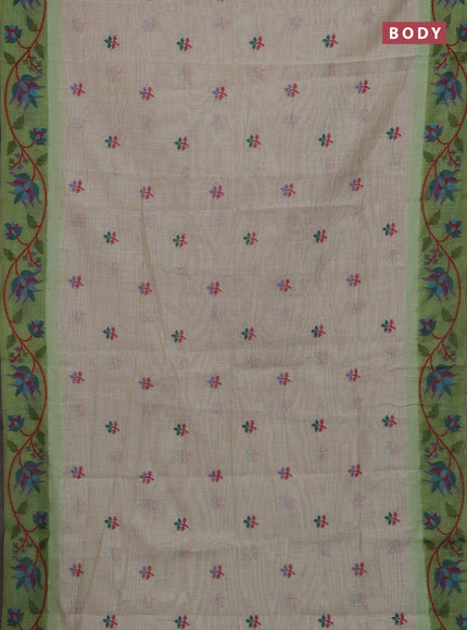 Beige & Green Jamdani Cotton Saree