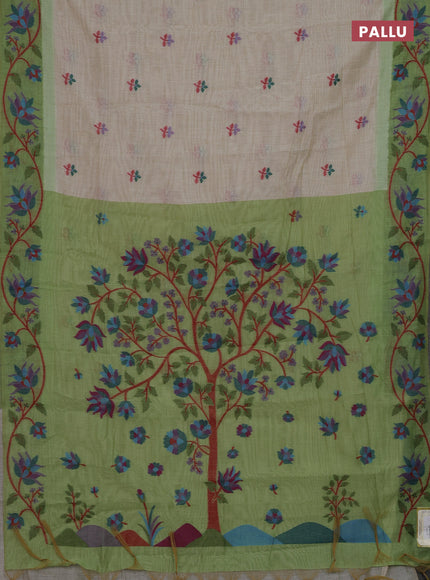 Beige & Green Jamdani Cotton Saree