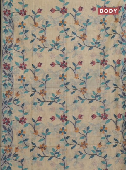 Cream & Navy Blue Jamdani Cotton Saree