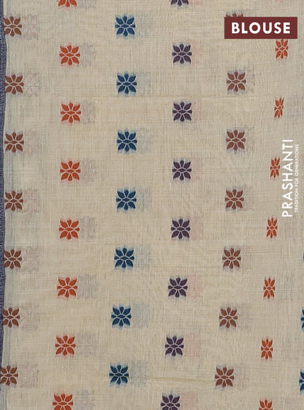Cream & Navy Blue Jamdani Cotton Saree