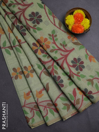 Pista Green & Maroon Jamdani Cotton Saree