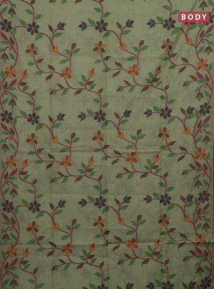 Pista Green & Maroon Jamdani Cotton Saree