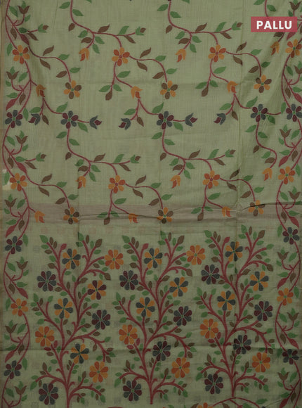 Pista Green & Maroon Jamdani Cotton Saree