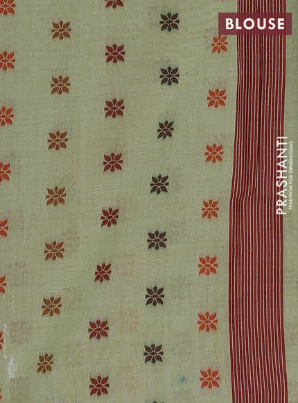 Pista Green & Maroon Jamdani Cotton Saree