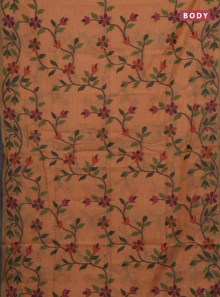 Peach Orange & Black Jamdani Cotton Saree