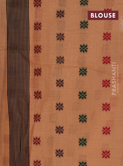 Peach Orange & Black Jamdani Cotton Saree