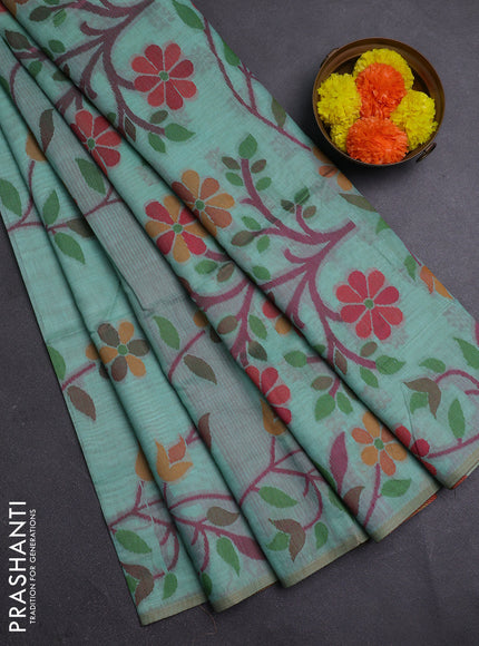 Teal & Maroon Jamdani Cotton Saree
