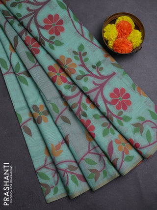 Teal & Maroon Jamdani Cotton Saree
