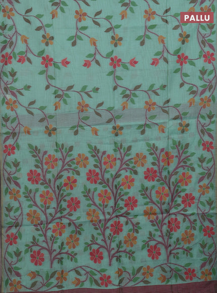 Teal & Maroon Jamdani Cotton Saree
