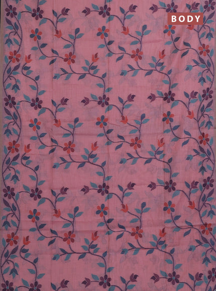 Pink & Navy Blue Jamdani Cotton Saree