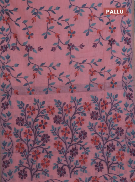 Pink & Navy Blue Jamdani Cotton Saree