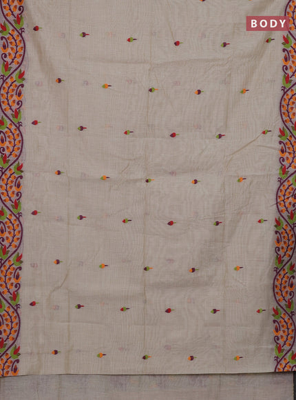 Off White & Green Jamdani Cotton Saree