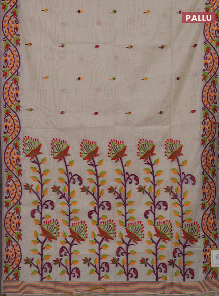 Off White & Green Jamdani Cotton Saree